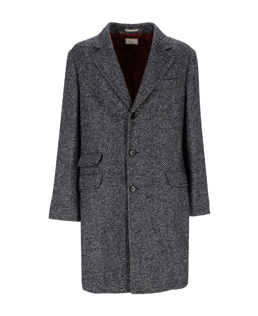 Herringbone-Pattern Midi Coat