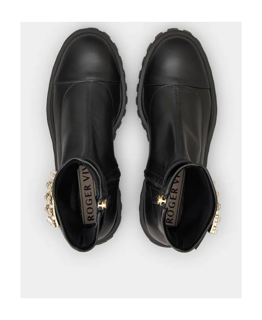 Viv' Go-Thick Rhinestone Buckle Stretch Ankle Boots In Soft Leather