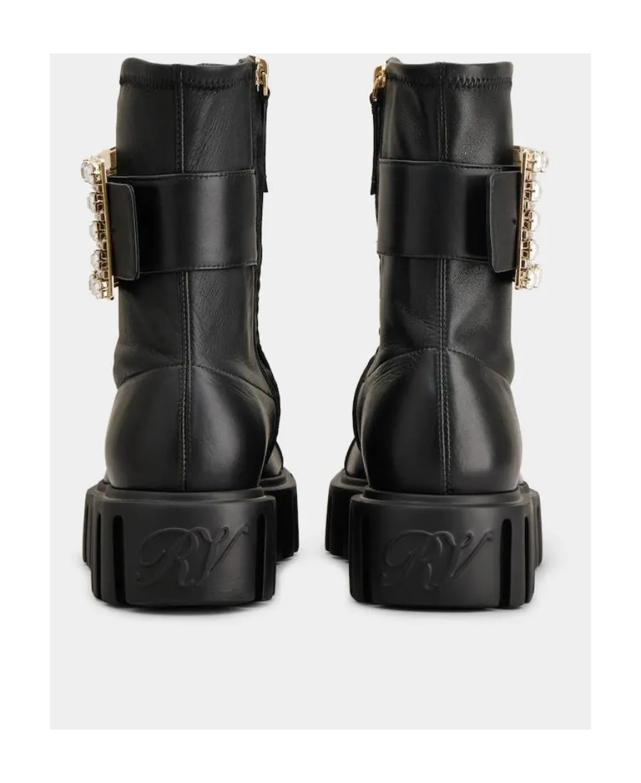 Viv' Go-Thick Rhinestone Buckle Stretch Ankle Boots In Soft Leather
