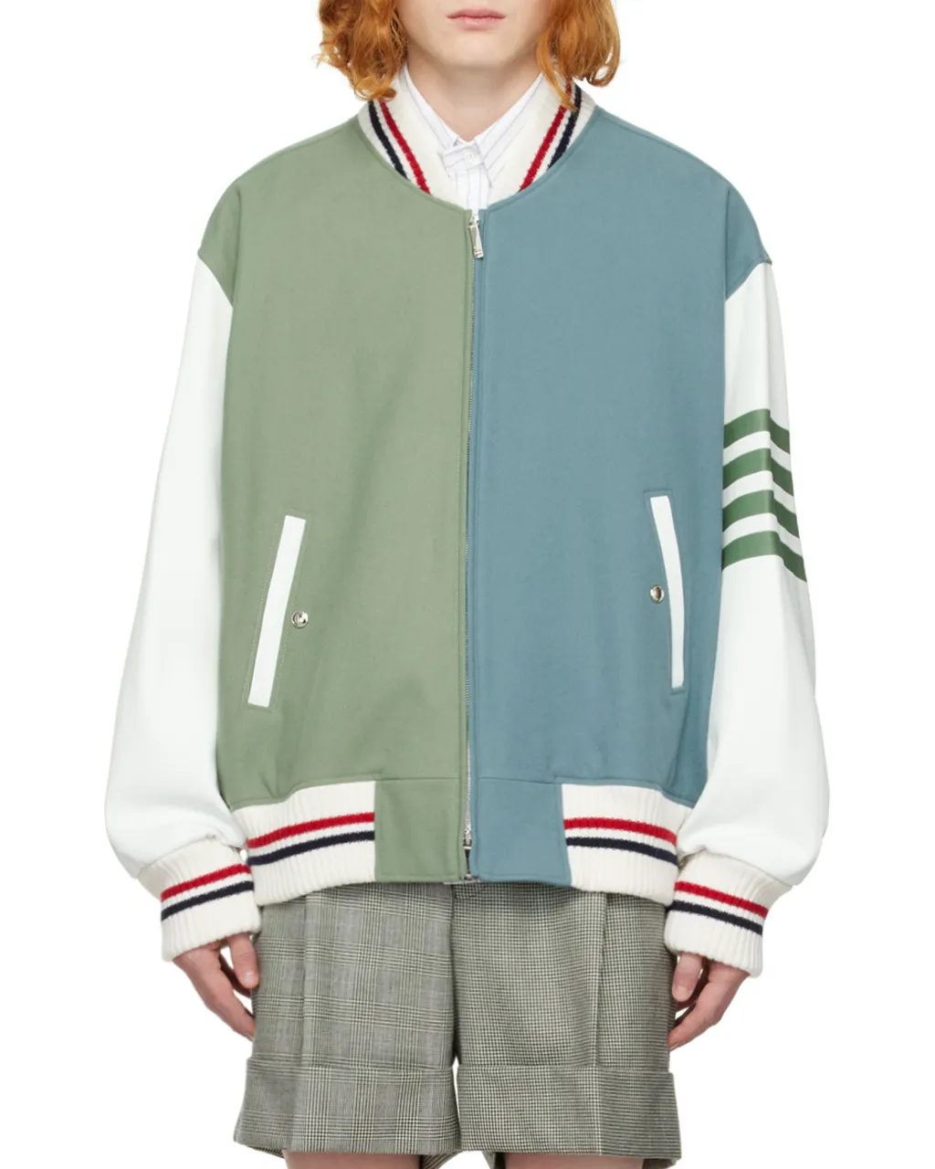 Colour-Block Wool Bomber Jacket