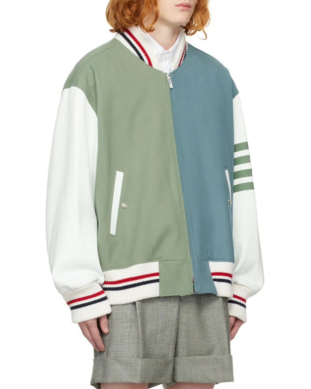 Colour-Block Wool Bomber Jacket