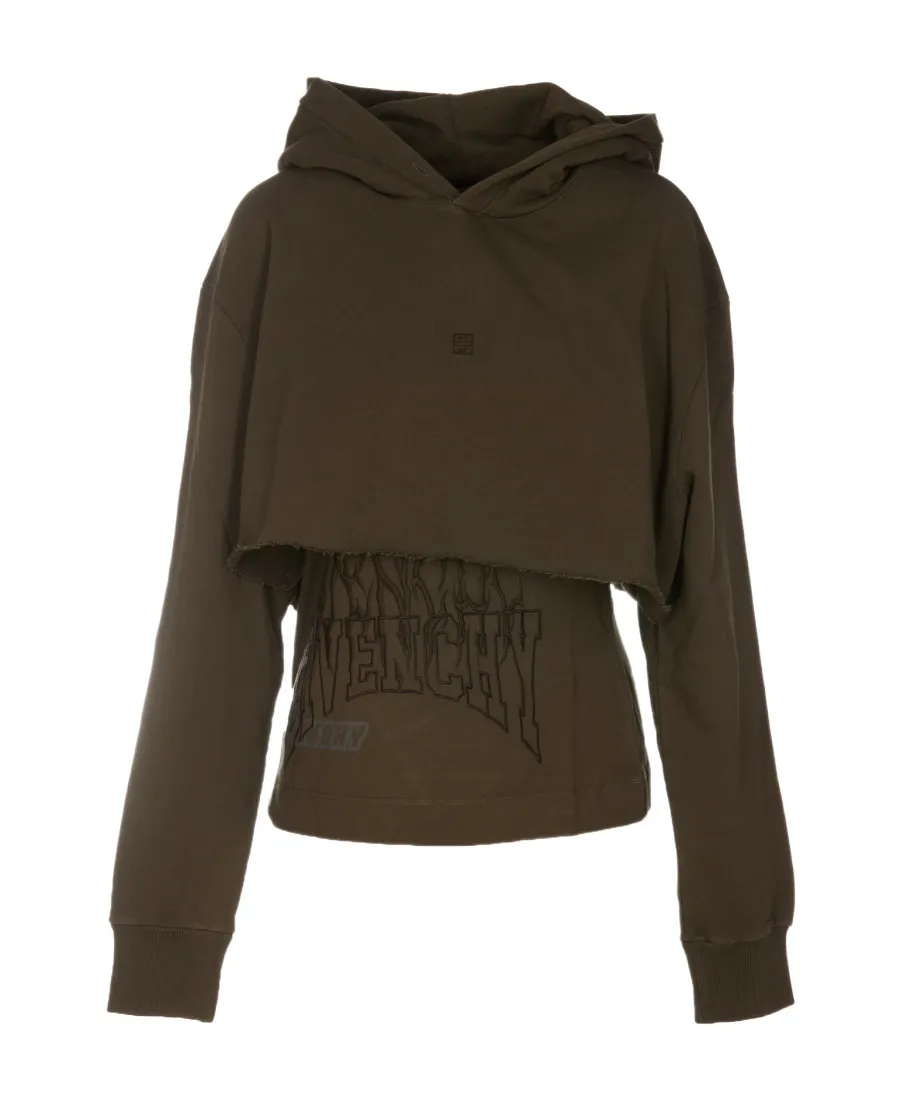 Slim Fit Hoodie In Embroidered Jersey With Overlapped Effect