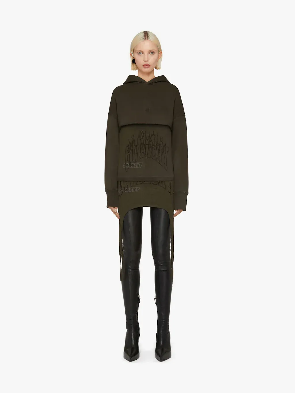 Slim Fit Hoodie In Embroidered Jersey With Overlapped Effect