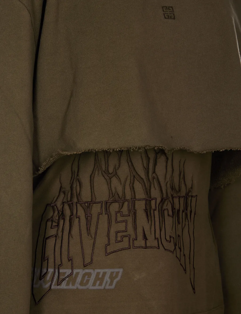 Slim Fit Hoodie In Embroidered Jersey With Overlapped Effect