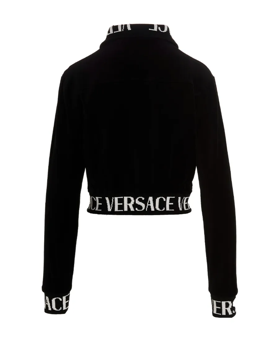 Versace Logo Intarsia Cropped Velvet Sweatshirt