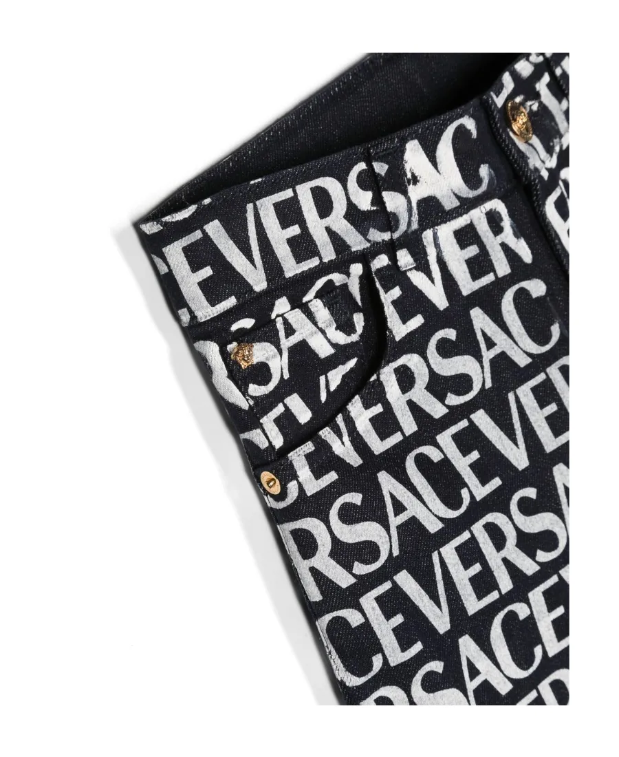 Metallic Logo Print Jeans