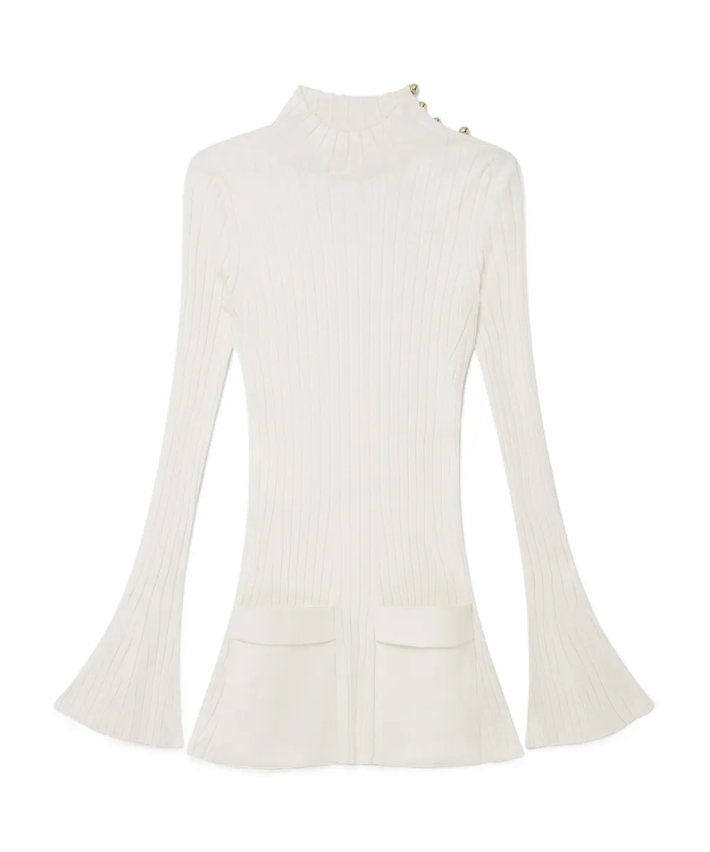 Button Details Ribbed Knitted Mini Dress