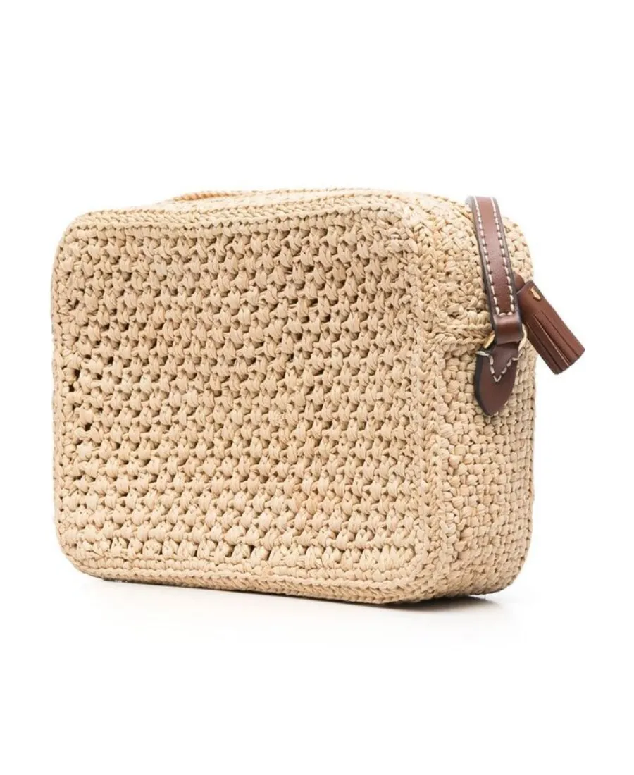 Eyes-Appliqu Woven Crossbody Bag
