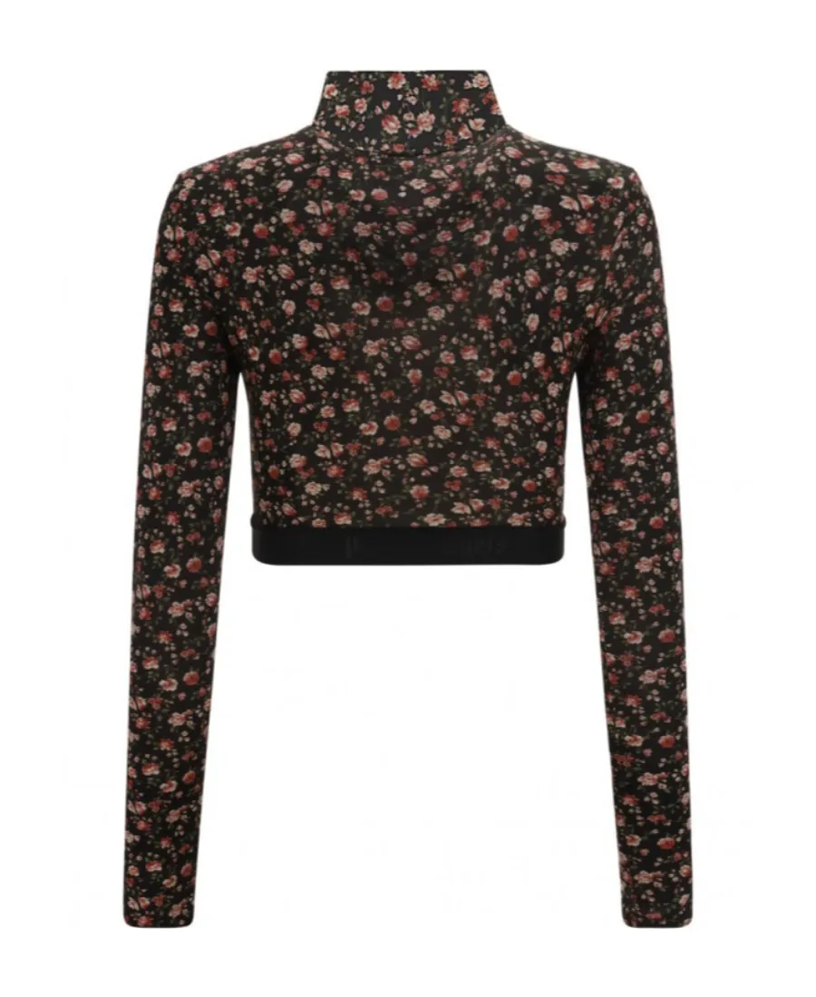Floral-Print Mock Neck Cropped Top