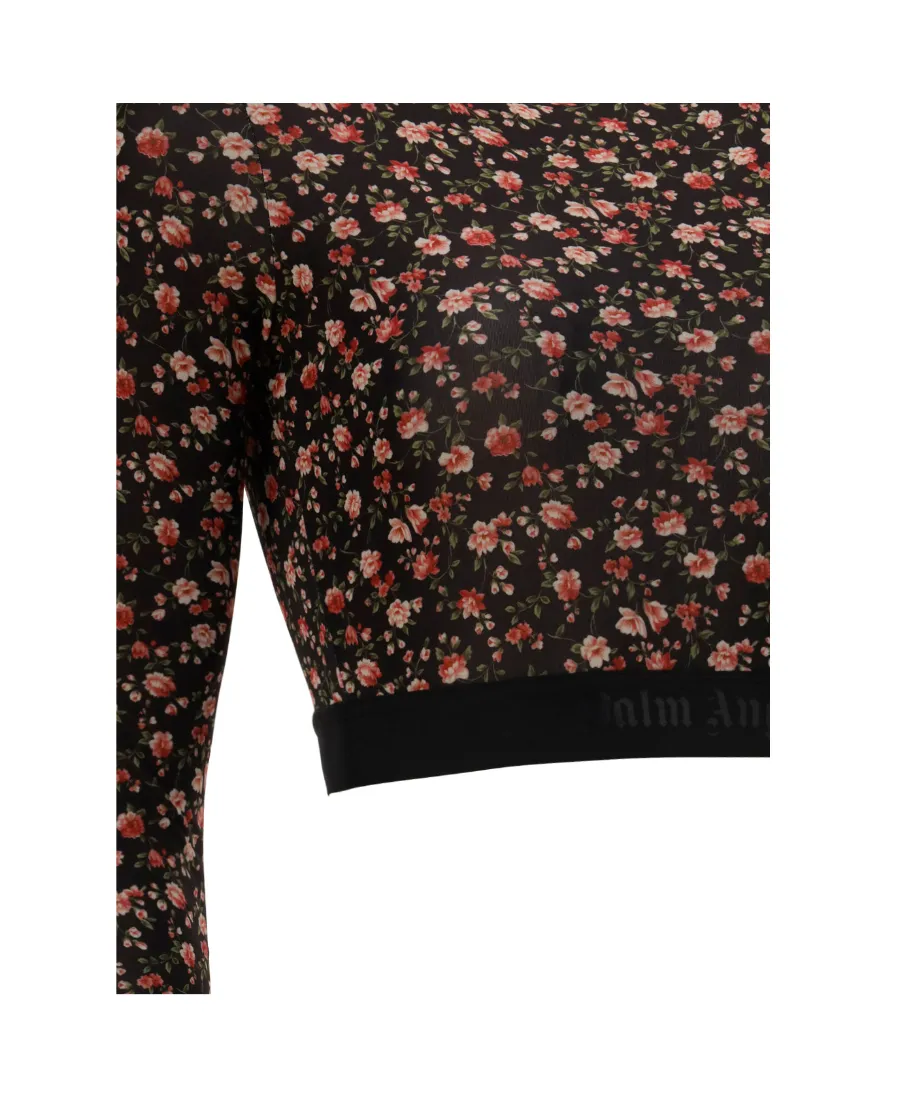 Floral-Print Mock Neck Cropped Top