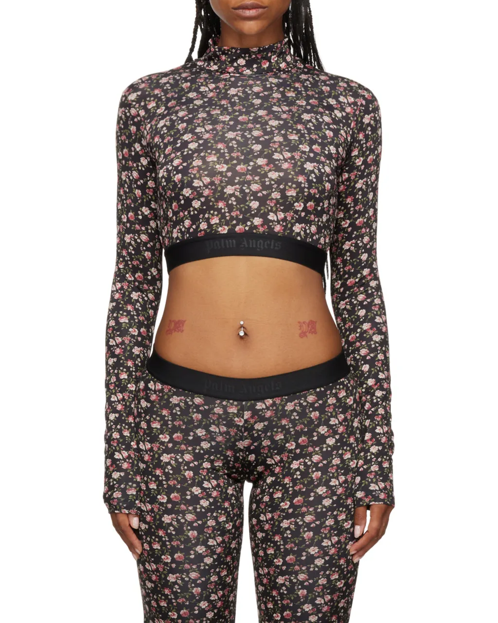Floral-Print Mock Neck Cropped Top