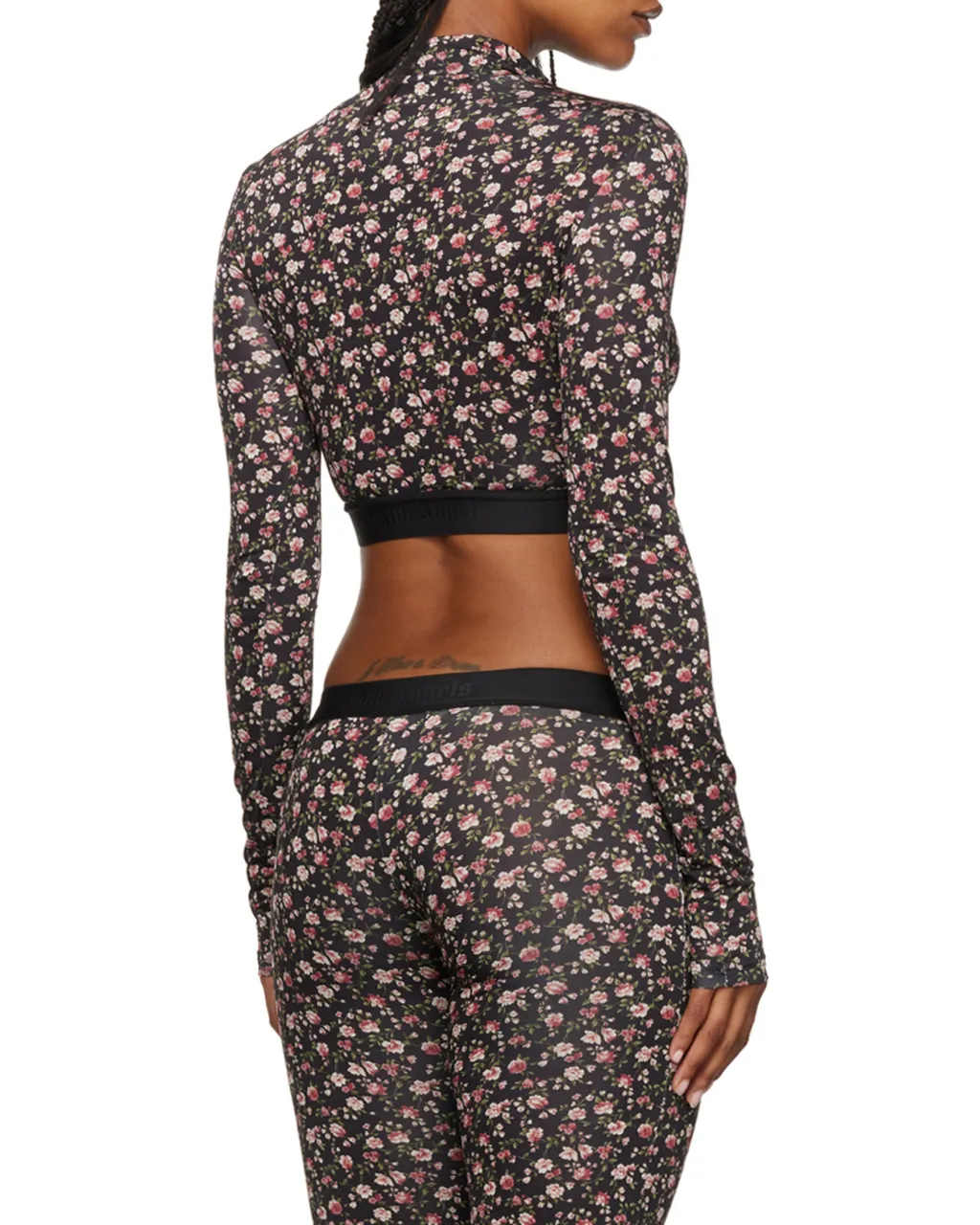 Floral-Print Mock Neck Cropped Top