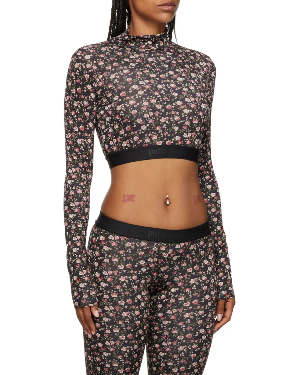 Floral-Print Mock Neck Cropped Top