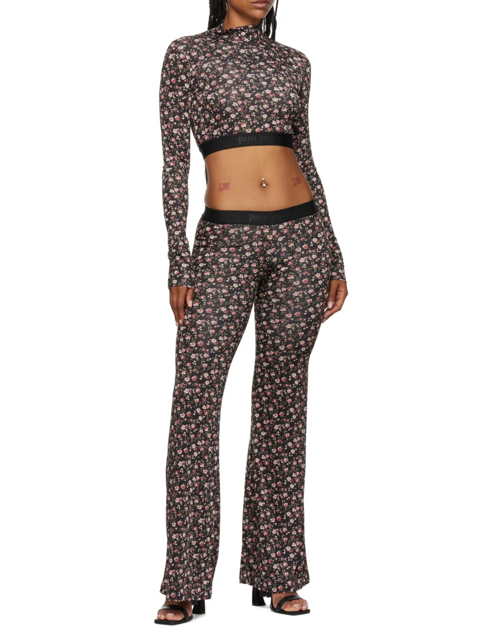 Floral-Print Mock Neck Cropped Top