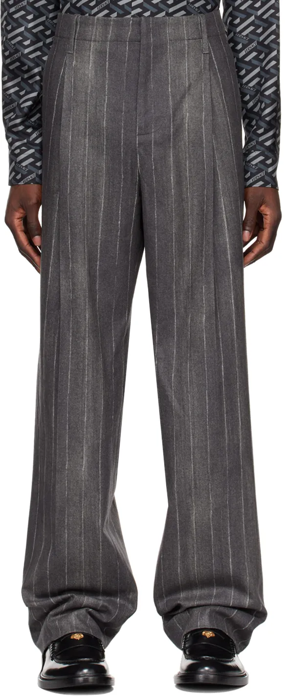 Versace Pinstripe High-Waist Tailored Pants