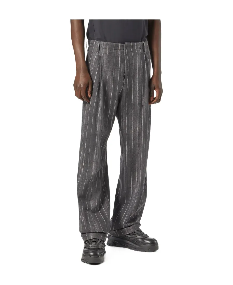 Versace Pinstripe High-Waist Tailored Pants