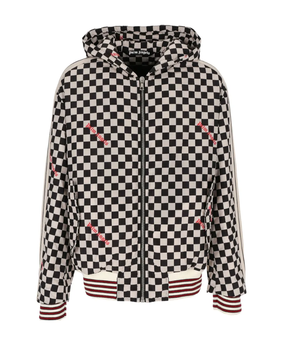 Palm Angels Check Printed Hooded Jacket