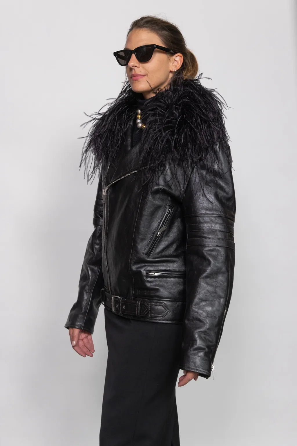 Long-Sleeved Leather Jacket
