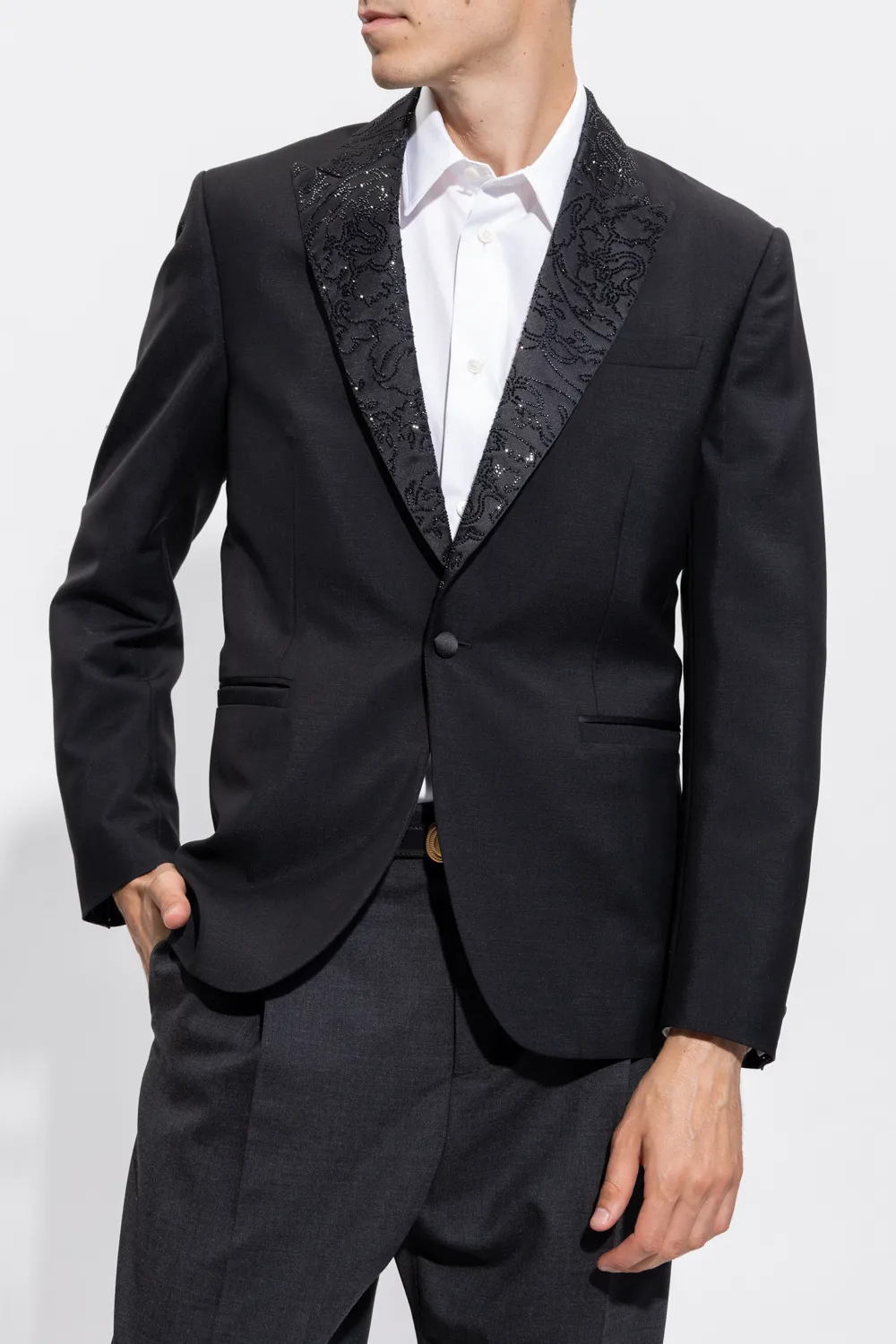Rhinestone-Embellished Single Breasted Blazer