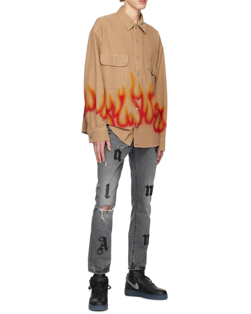 Flame-Print Long-Sleeve Shirt