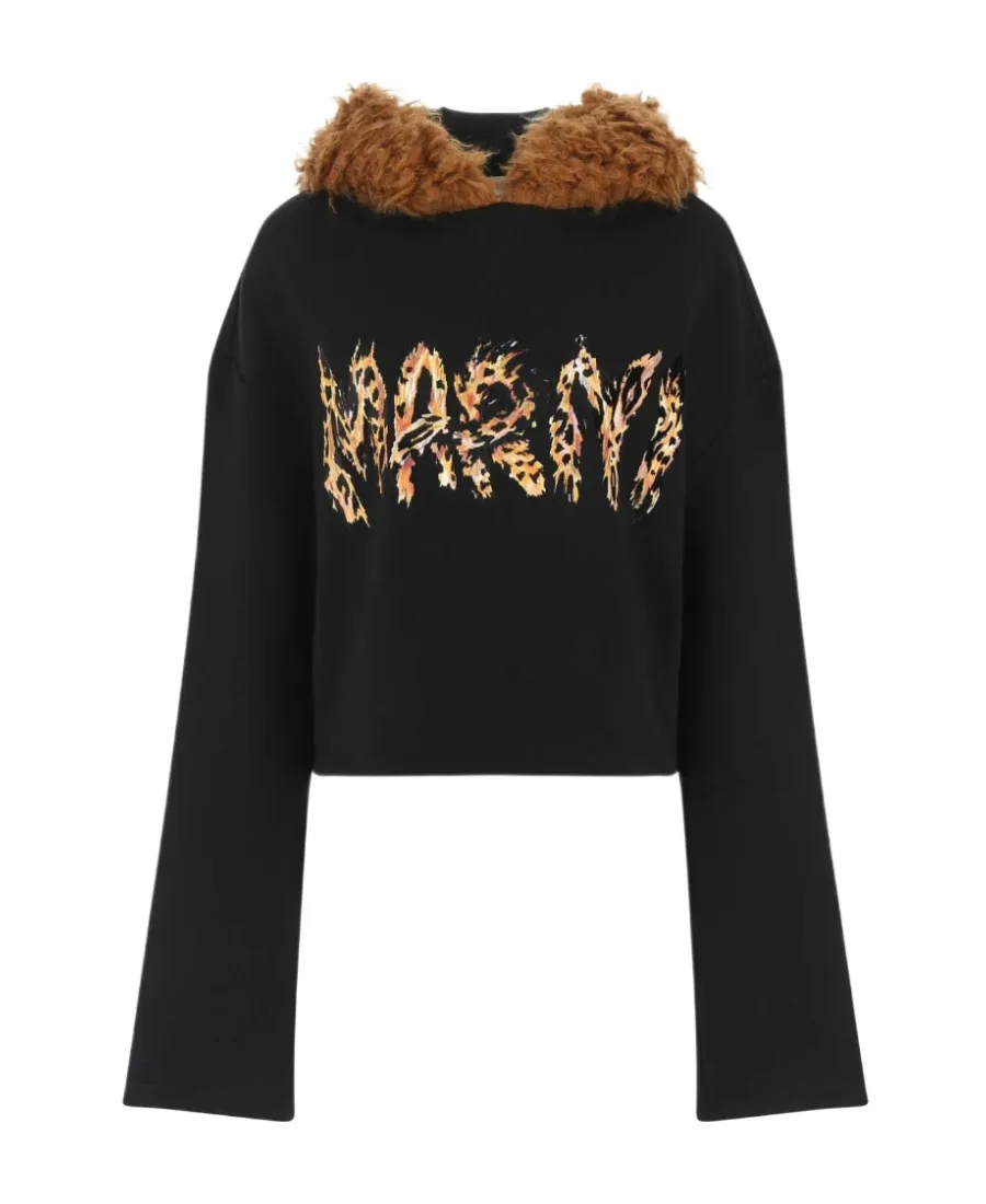 Furry-Hood Logo-Print Sweatshirt