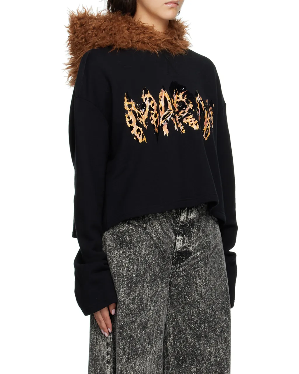 Furry-Hood Logo-Print Sweatshirt