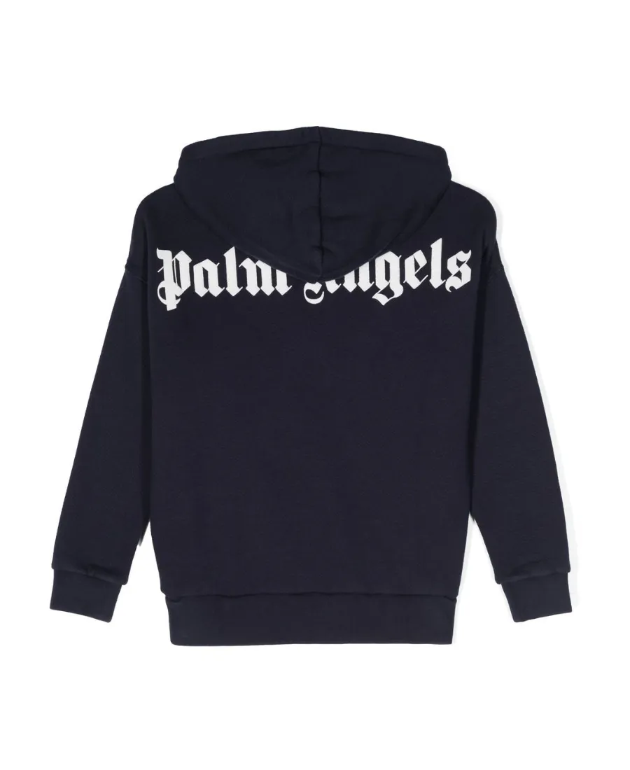Palm Angels Kids Logo Printed Long Sleeved Hoodie