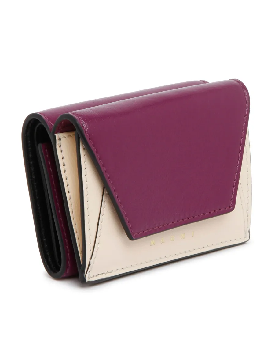 Purple And White Leather Tri-Fold Wallet