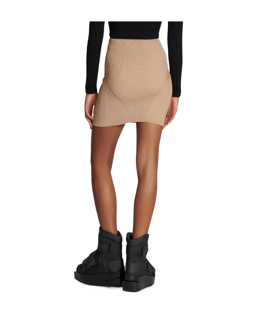 Balmain Buttoned Detailed Ribbed Knit Mini Skirt