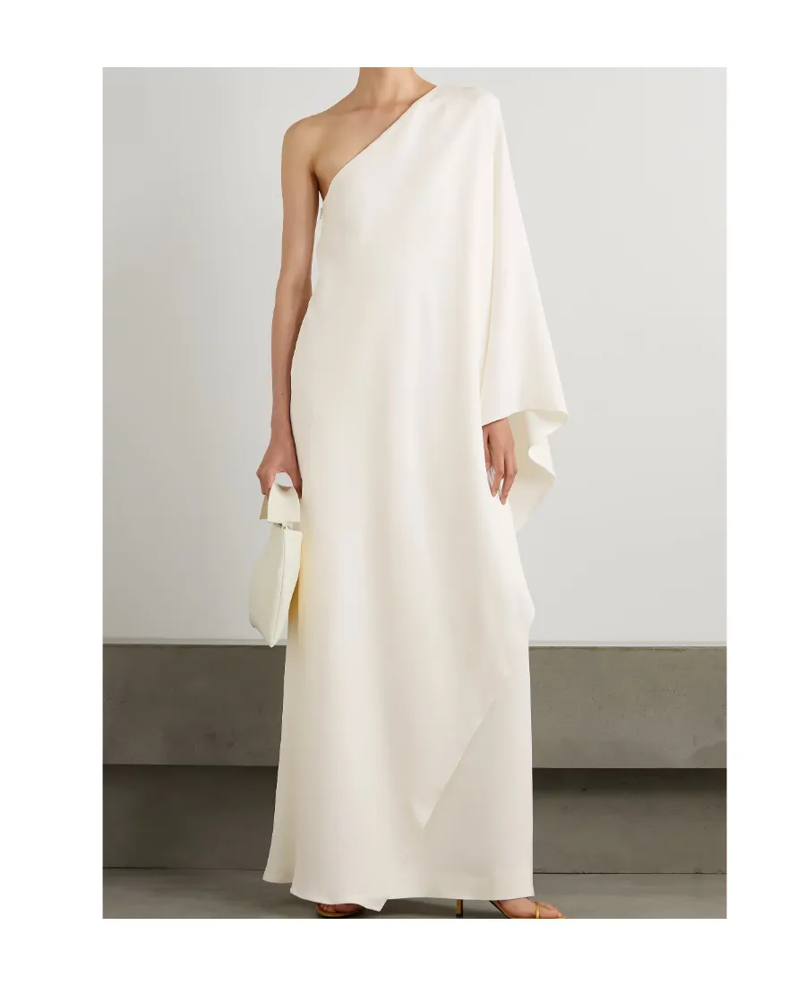 Logo Single Shoulder Pendant Silk Dress