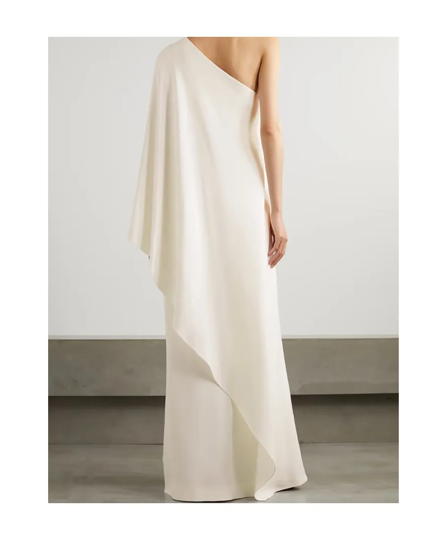 Logo Single Shoulder Pendant Silk Dress