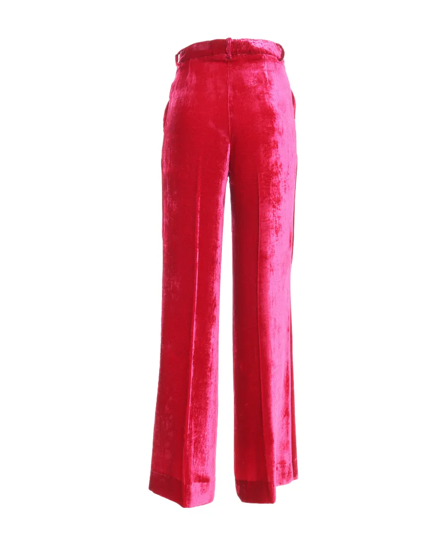 P.A.R.O.S.H. Pleat Detailed Wide-Leg Velvet Trousers