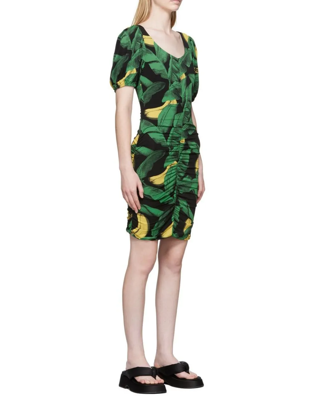 Ruched Mesh Mini Dress