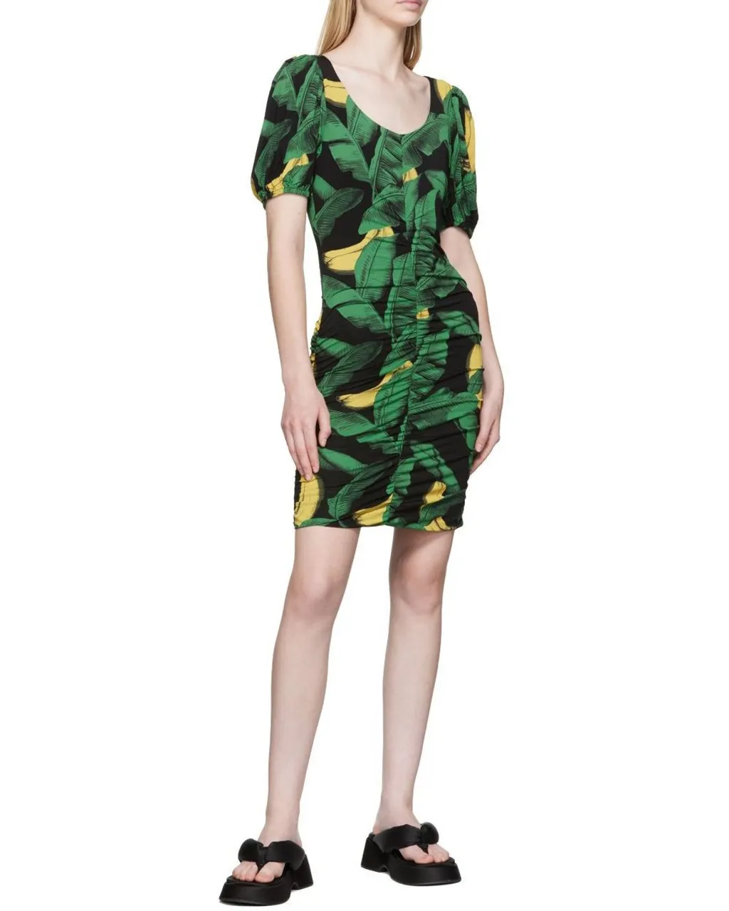 Ruched Mesh Mini Dress