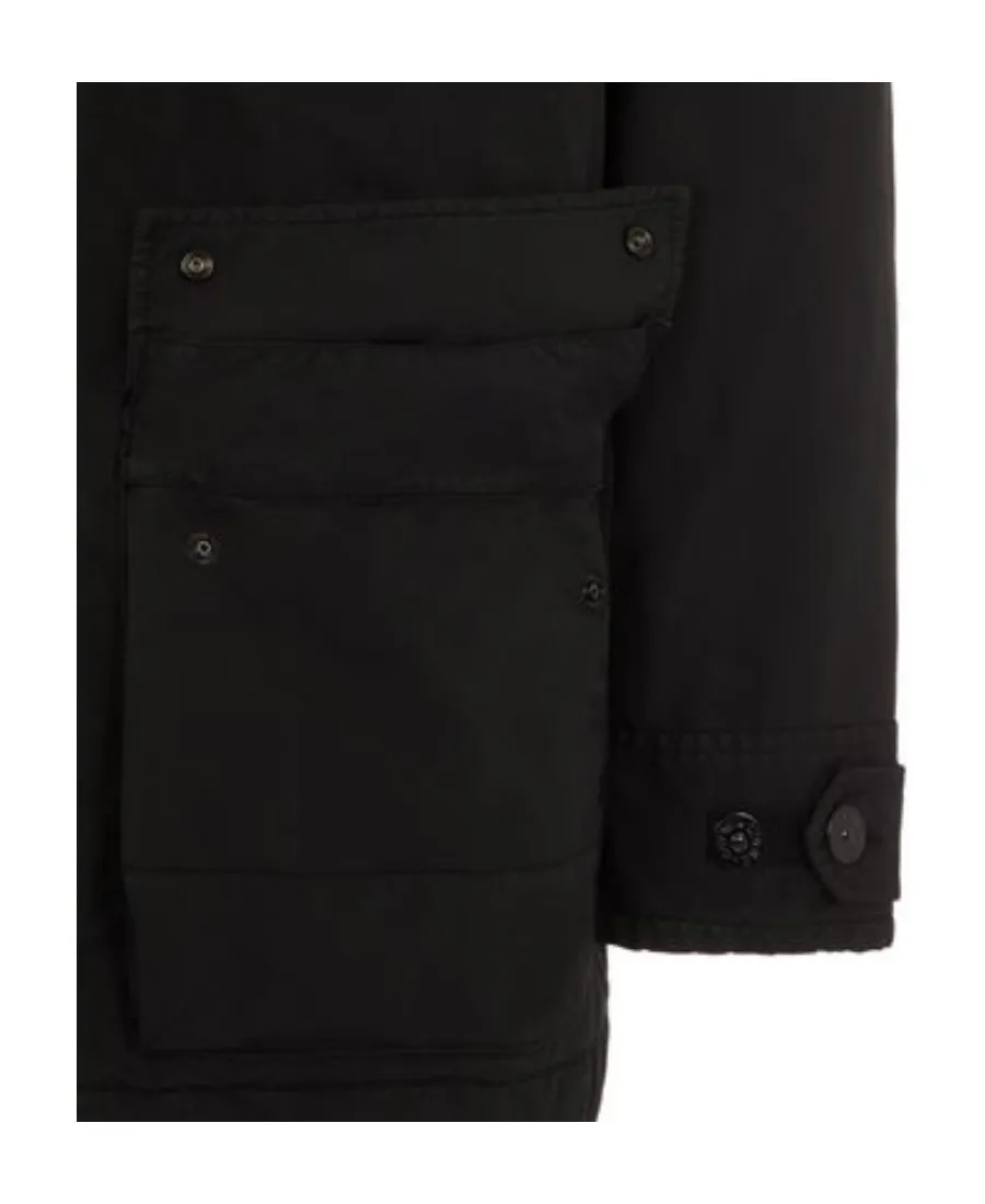 Logo-Patch Funnel Neck Coat
