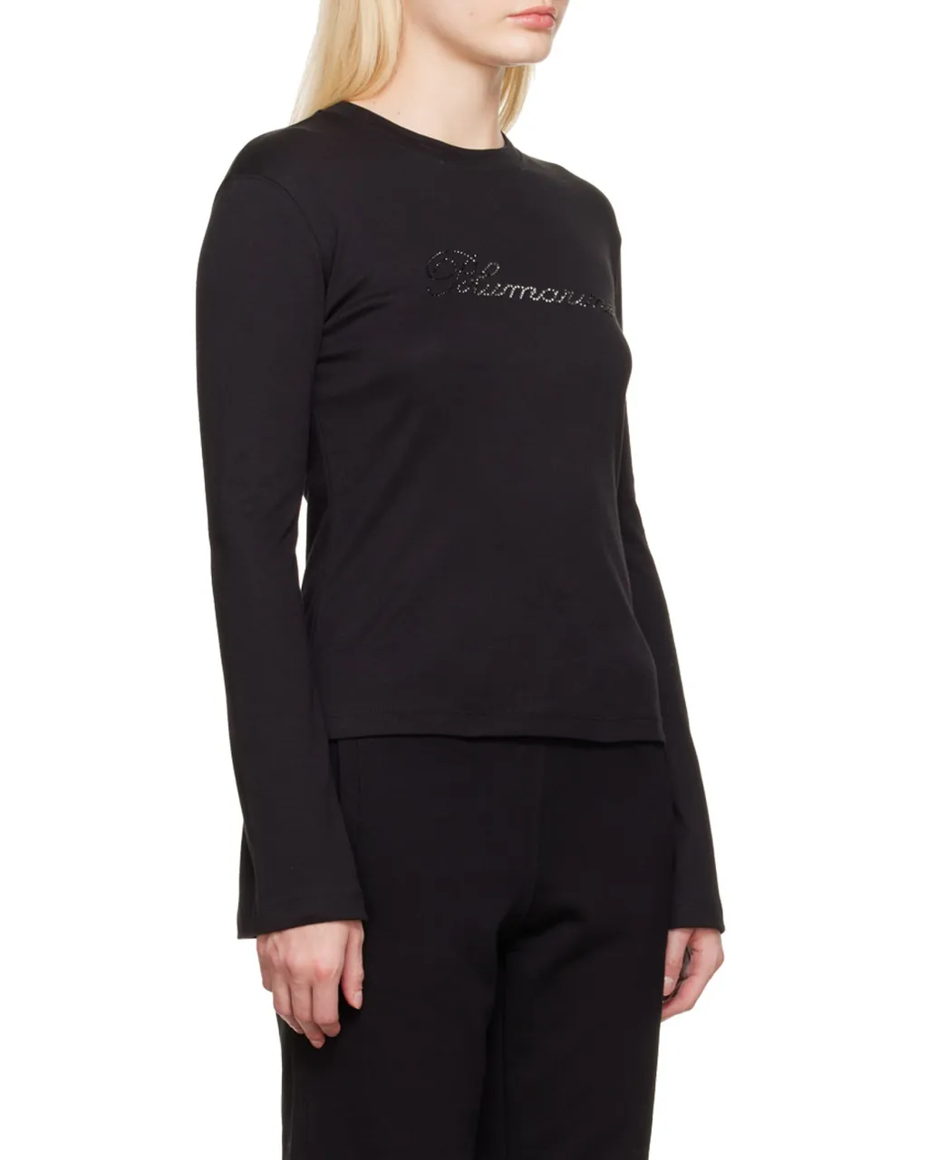 Blumarine Logo Embellished Long-Sleeved Top