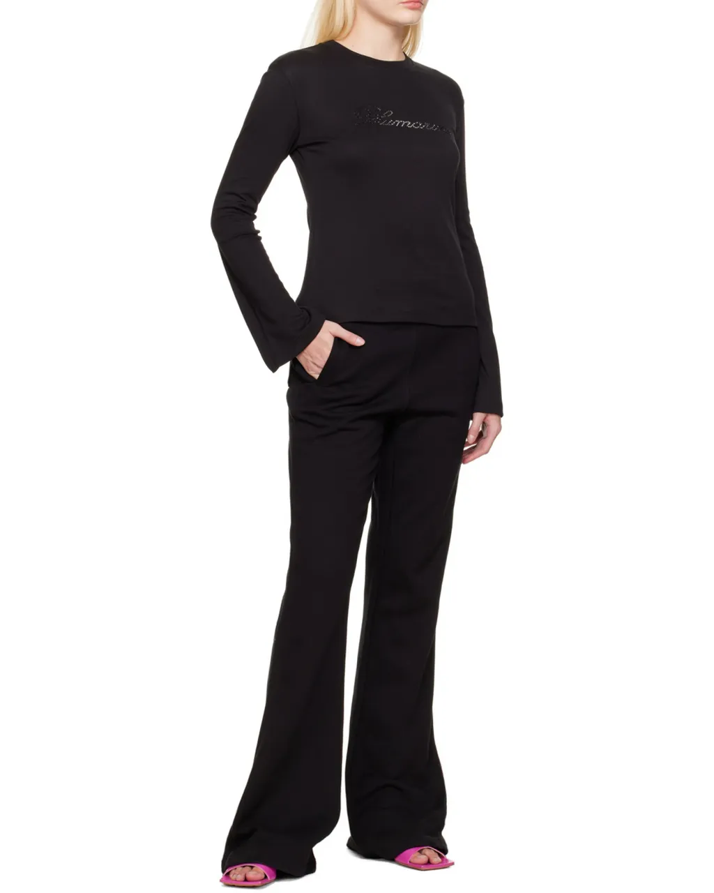 Blumarine Logo Embellished Long-Sleeved Top