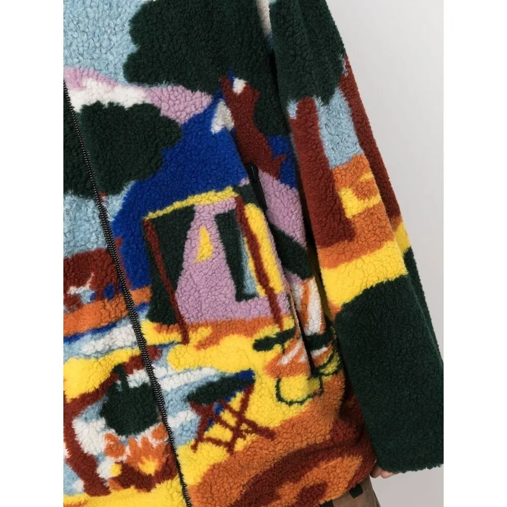 Abstract-Print Hooded Fleece