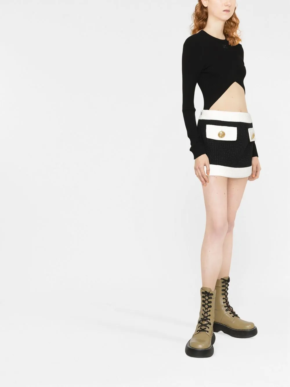 Two-Tone Tweed Miniskirt