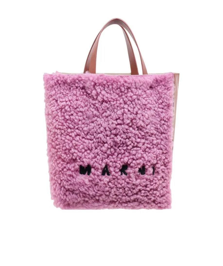 Marni Museo Logo Embroidered Shearling Tote Bag