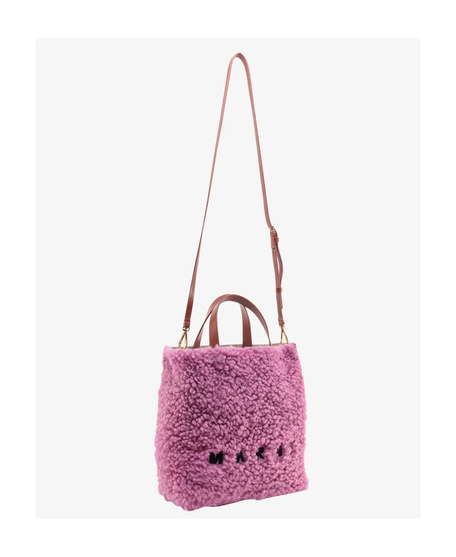 Marni Museo Logo Embroidered Shearling Tote Bag