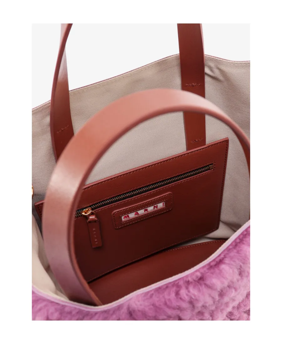 Marni Museo Logo Embroidered Shearling Tote Bag