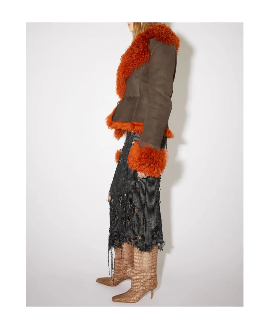 Logo Sheepskin Trimmed Casual Jacket