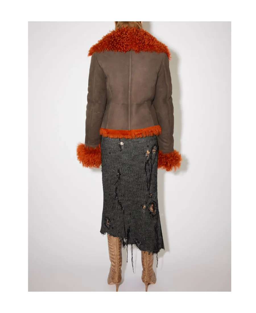 Logo Sheepskin Trimmed Casual Jacket