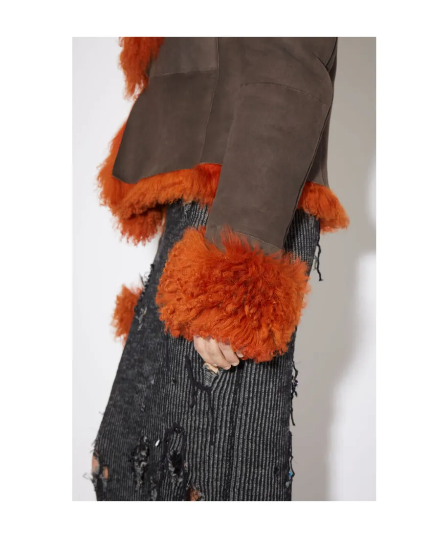 Logo Sheepskin Trimmed Casual Jacket
