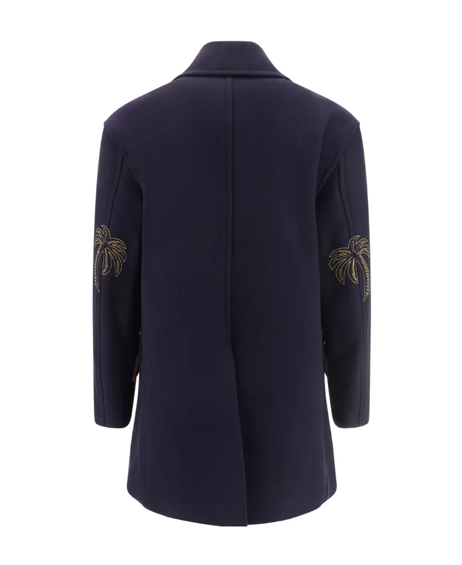 Palm Angels Palm Tree-Embroidered Double-Breasted Coat