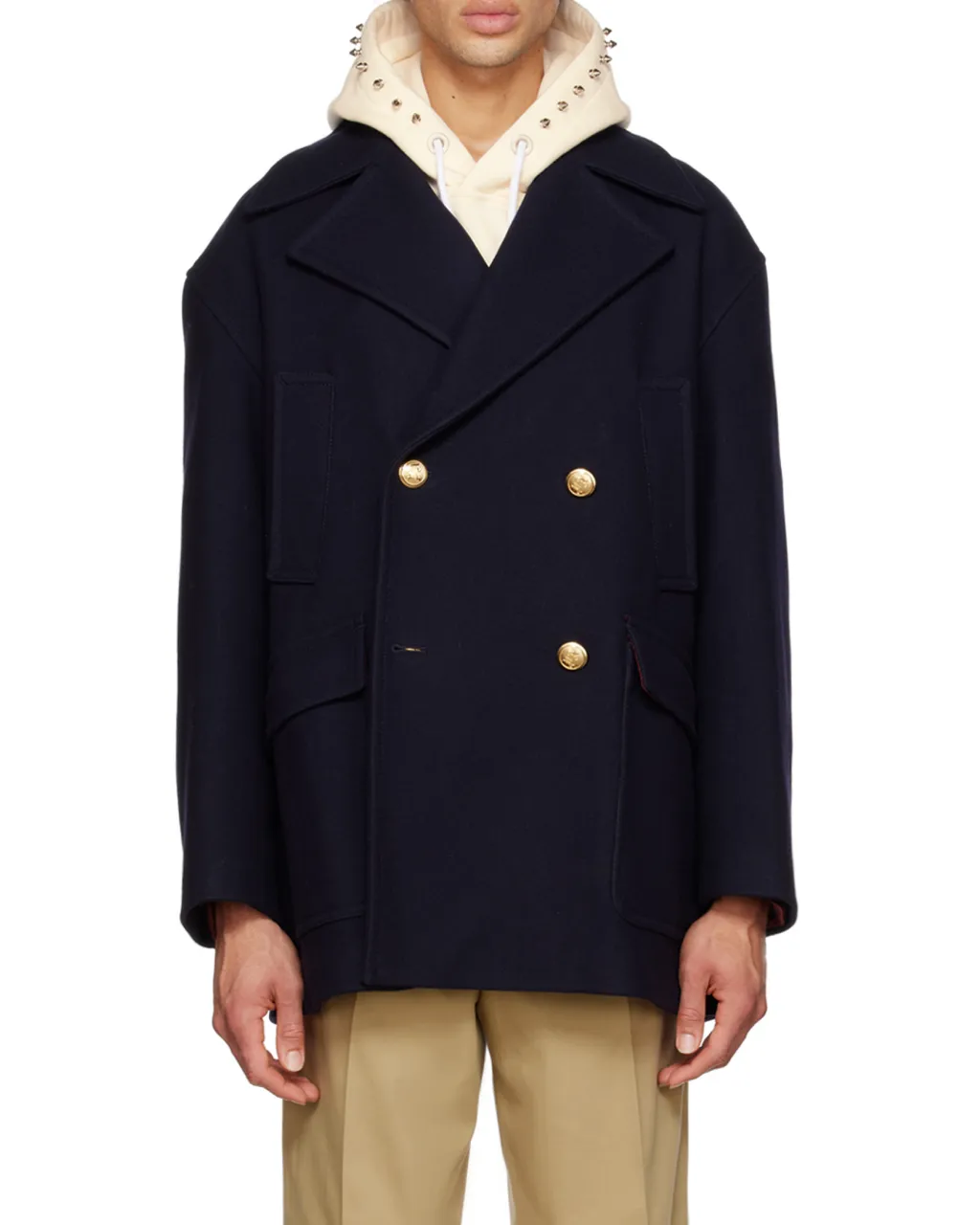 Palm Angels Palm Tree-Embroidered Double-Breasted Coat