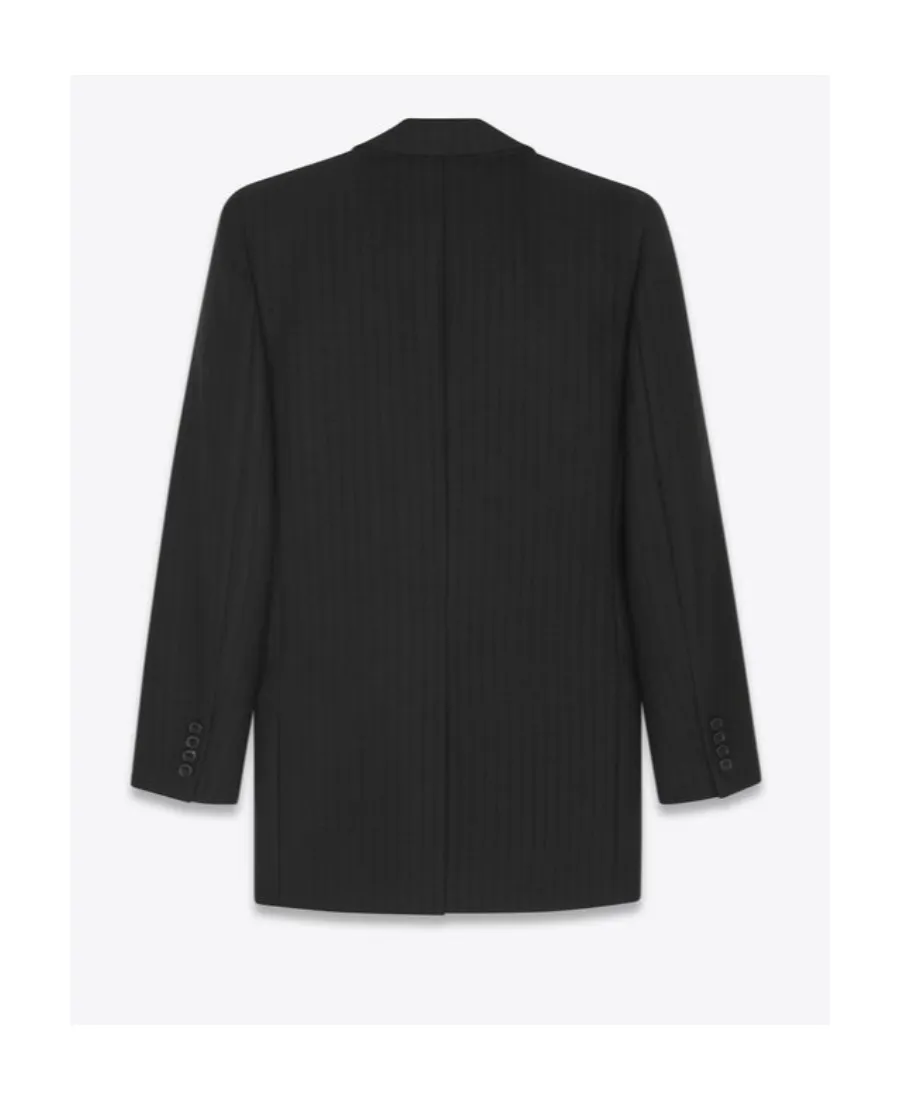 Double-Breasted Oversized Jacket In Striped Wool