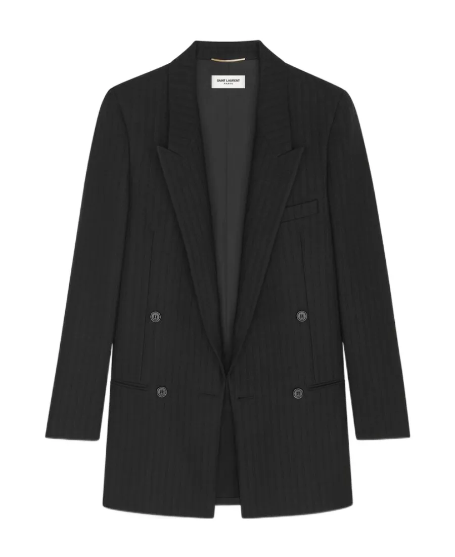 Double-Breasted Oversized Jacket In Striped Wool