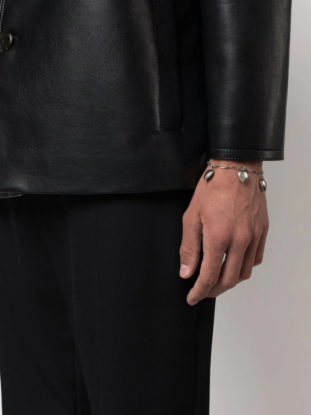 Saint Laurent Heart-Pendant Logo Engraved Chain Bracelet